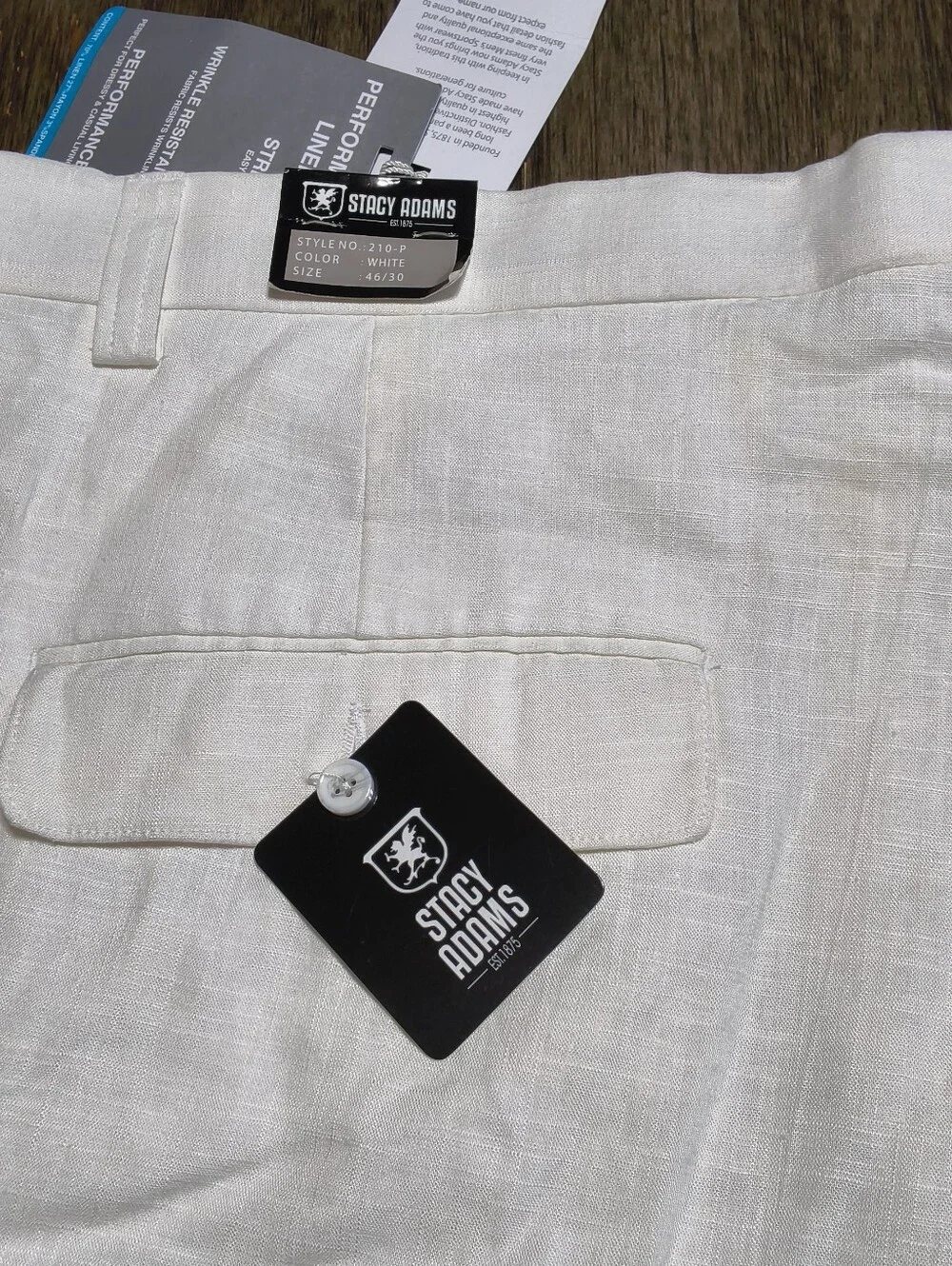 Stacy Adams Men's Linen Stretch Dress Pants White Wrinkle Resistant Size 46